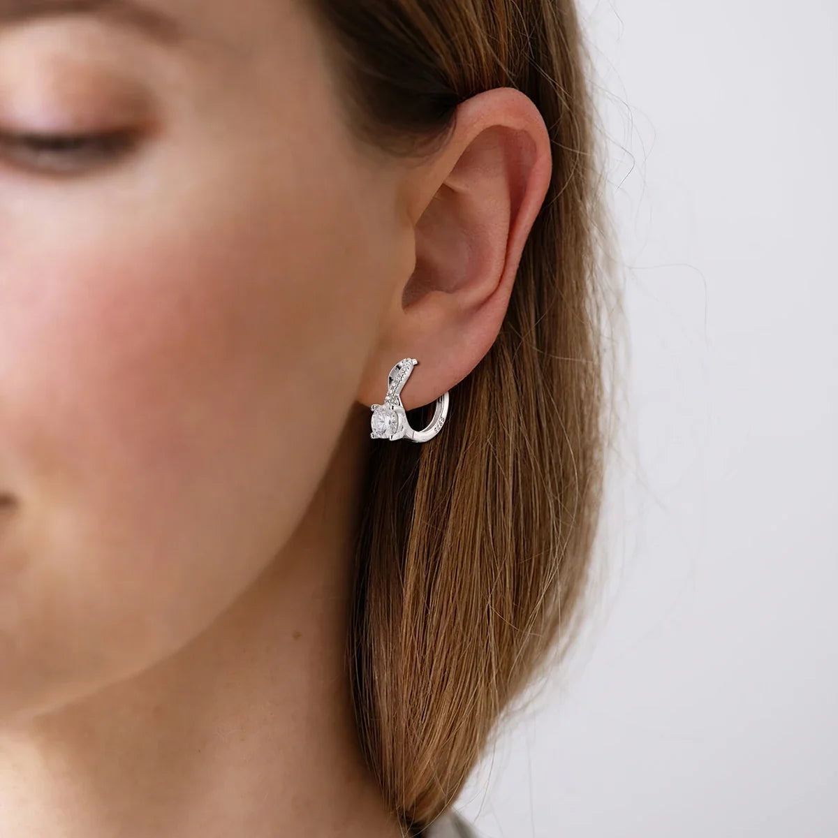 Crossover Moissanite Hoop Earrings in Sterling Silver