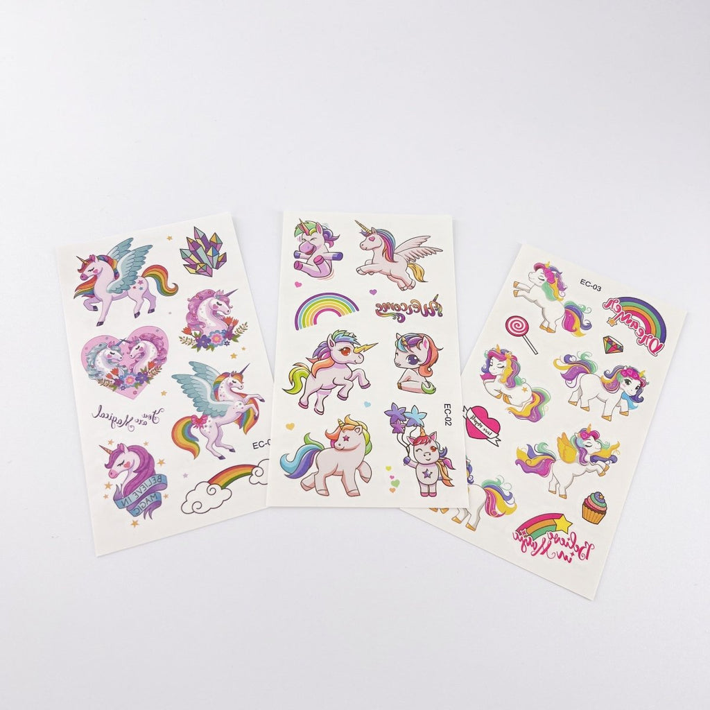 Cartoon Unicorn Tattoos – 10 Sheets for Girls Birthday Parties