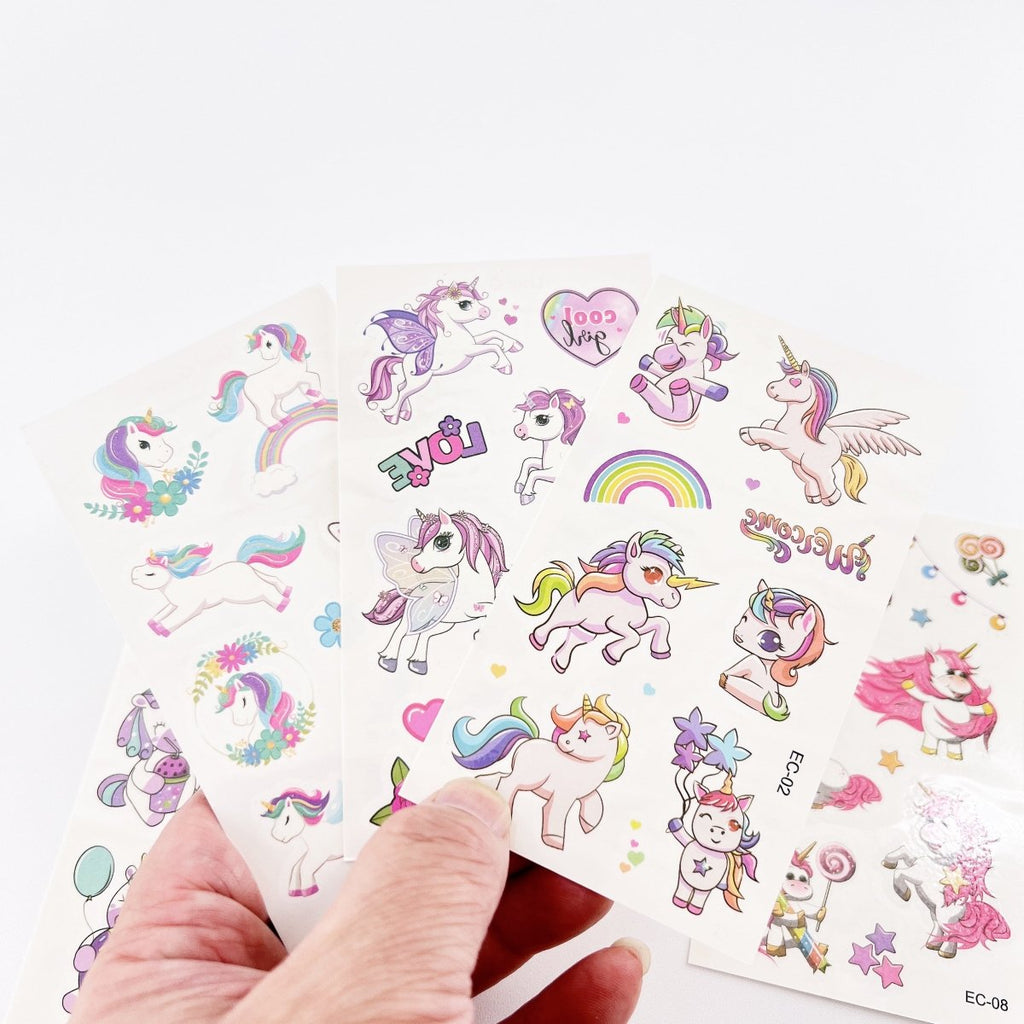 Cartoon Unicorn Tattoos – 10 Sheets for Girls Birthday Parties