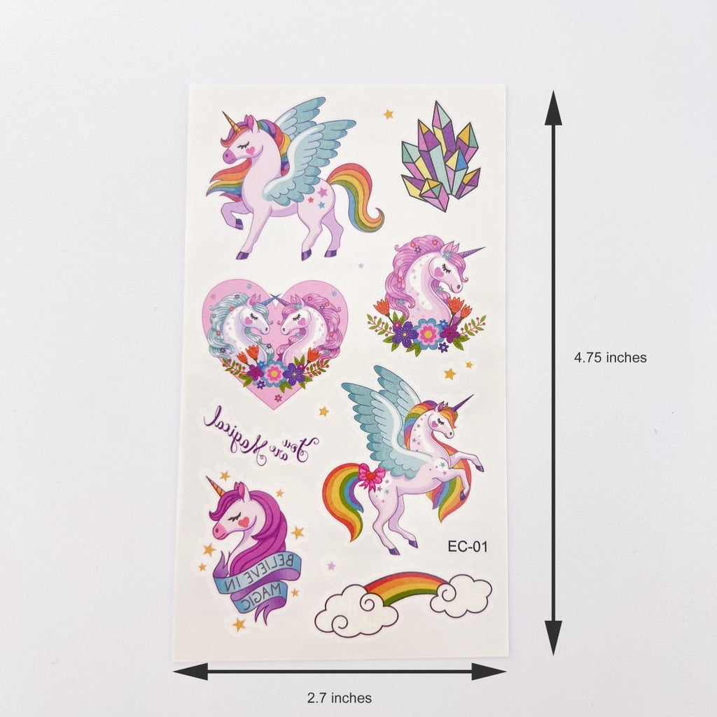Cartoon Unicorn Tattoos – 10 Sheets for Girls Birthday Parties