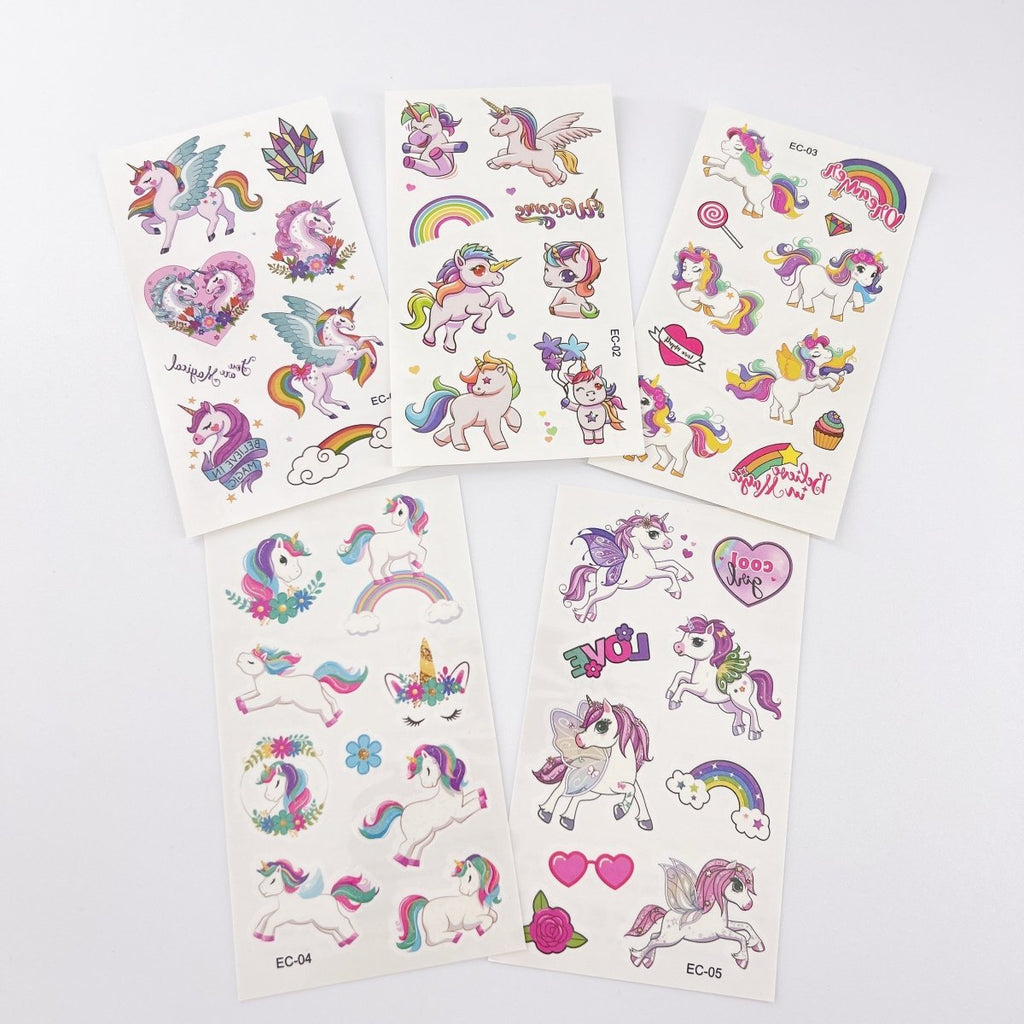 Cartoon Unicorn Tattoos – 10 Sheets for Girls Birthday Parties