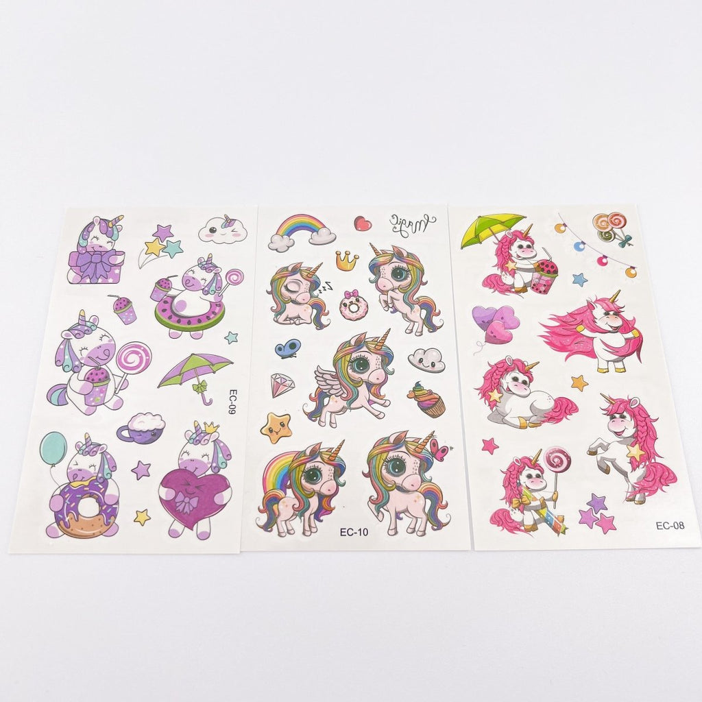 Cartoon Unicorn Tattoos – 10 Sheets for Girls Birthday Parties