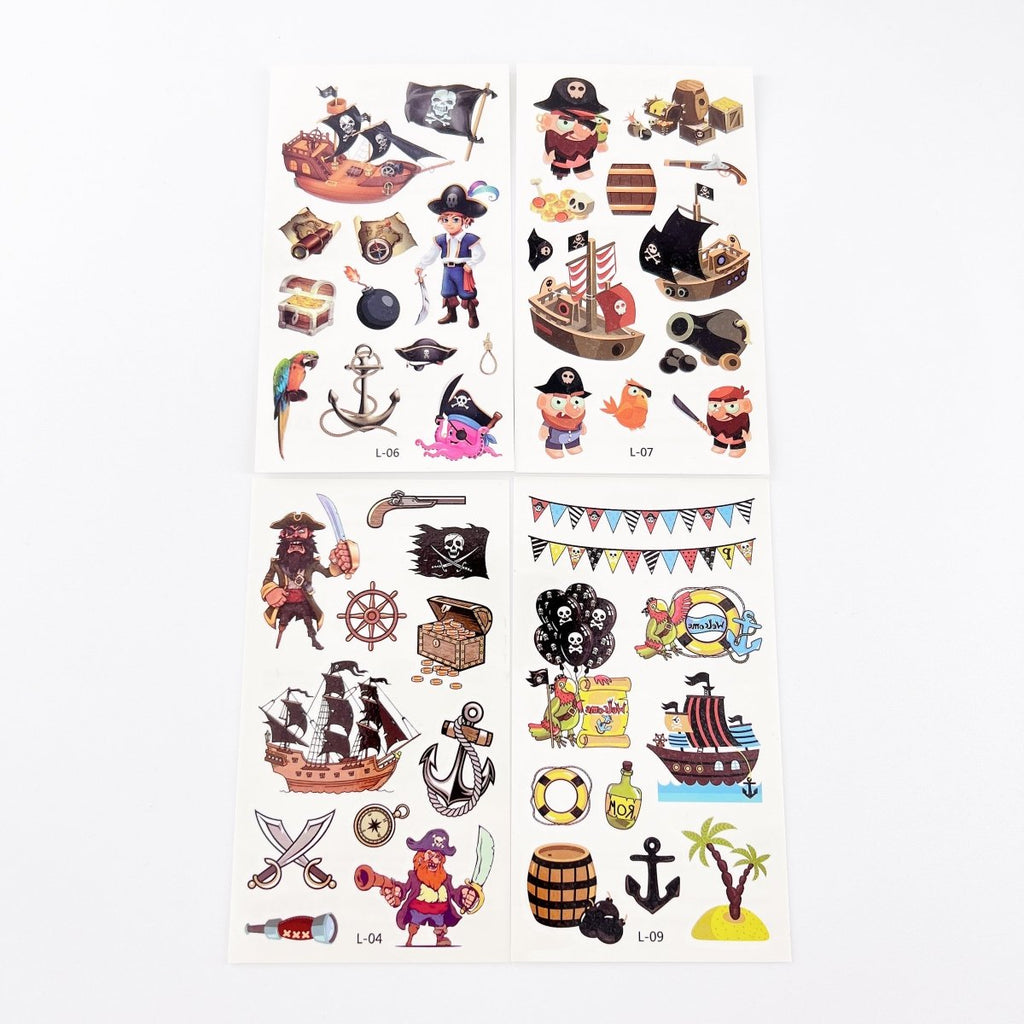Cartoon Pirate Tattoos for Kids – 10 Waterproof Tattoo Sheets