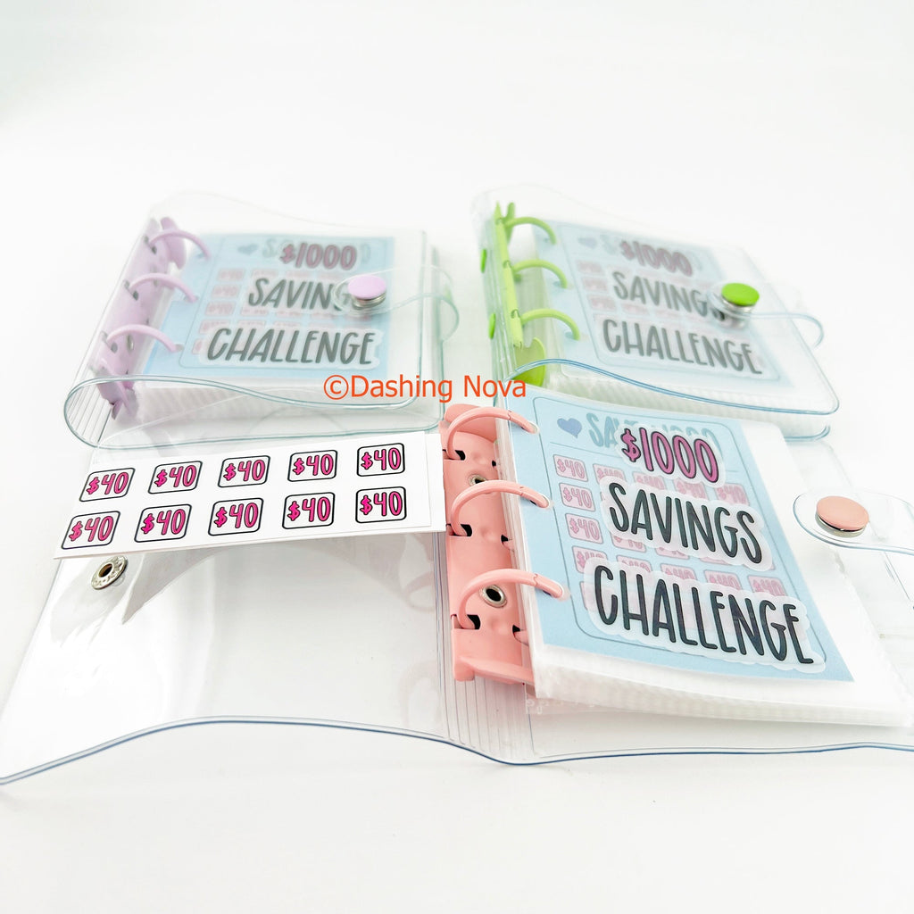 Clear Cover 1000 Dollar Savings Challenge Book 3-Ring PVC Money Saving Binder Personal Finance Budgeting Organizer