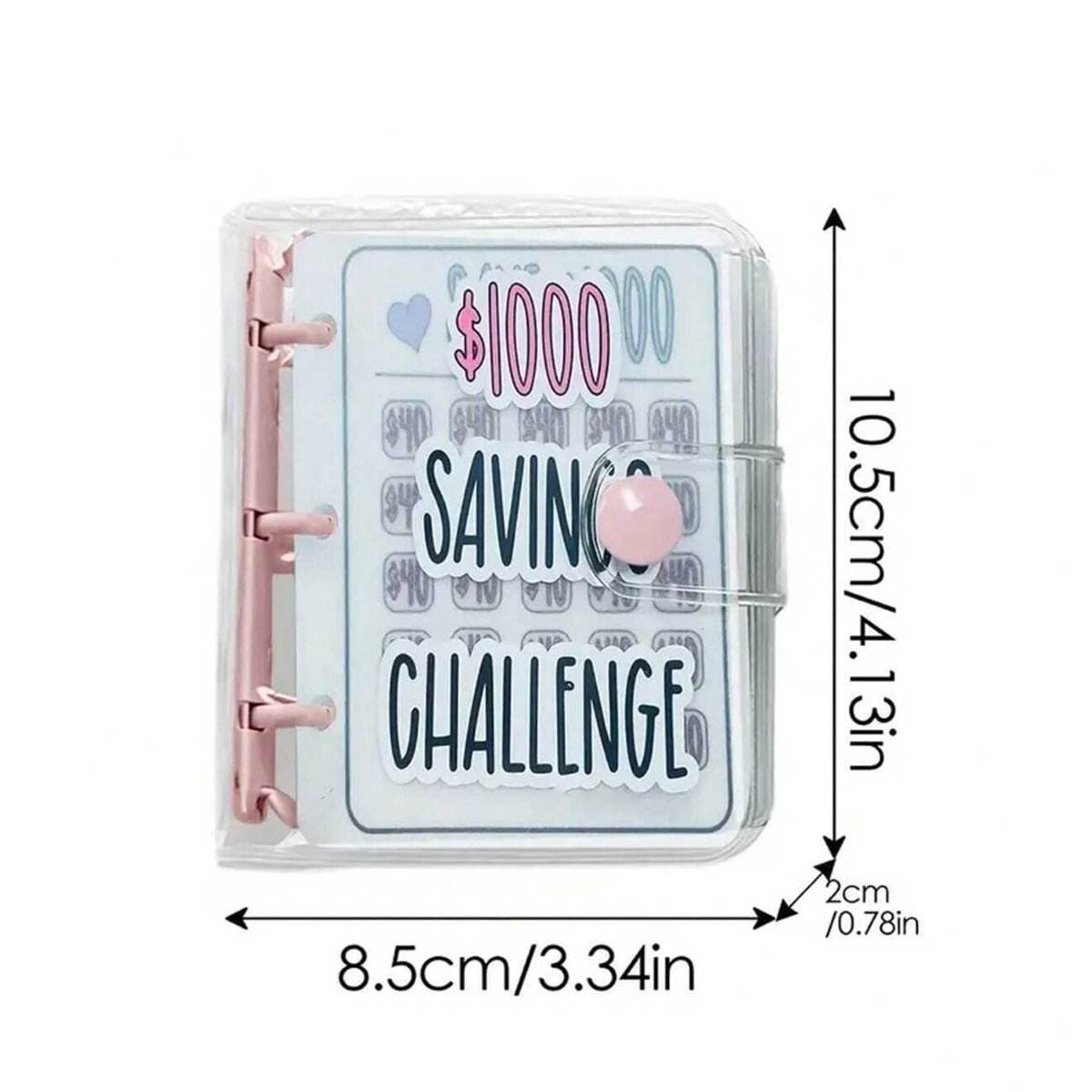 Clear Cover 1000 Dollar Savings Challenge Book 3-Ring PVC Money Saving Binder Personal Finance Budgeting Organizer