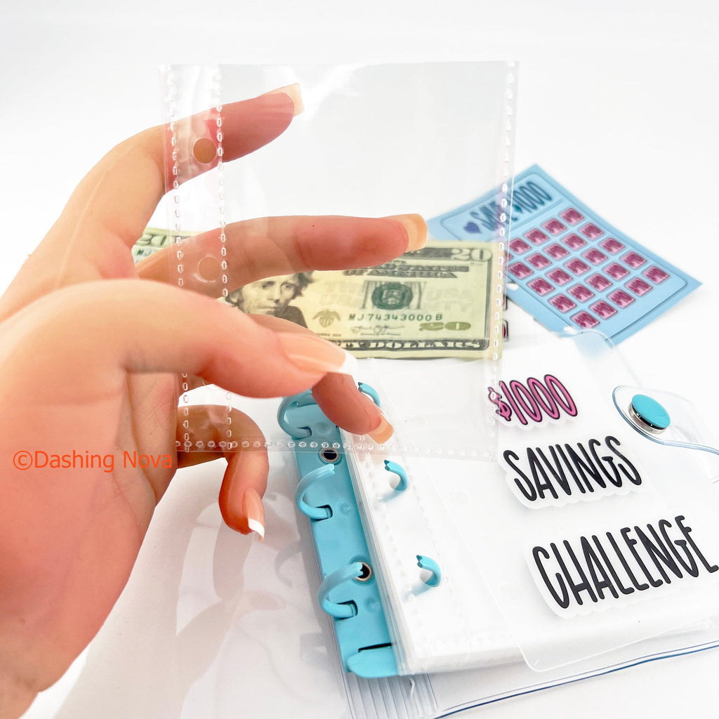 Clear Cover 1000 Dollar Savings Challenge Book 3-Ring PVC Money Saving Binder Personal Finance Budgeting Organizer