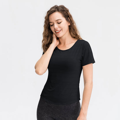 Spring Summer Loose Yoga Clothes Short Sleeve Women Nylon Ice Breathable Running Top Sports Casual Fitness T-shirt