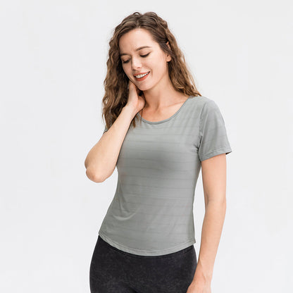 Spring Summer Loose Yoga Clothes Short Sleeve Women Nylon Ice Breathable Running Top Sports Casual Fitness T-shirt