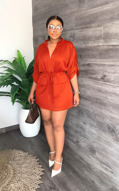 V neck Loose Waist Tight Workwear Short Summer Casual Women Dress