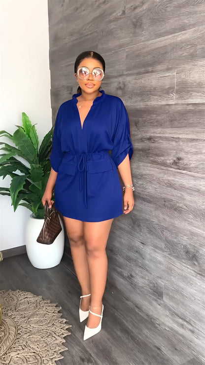 V neck Loose Waist Tight Workwear Short Summer Casual Women Dress