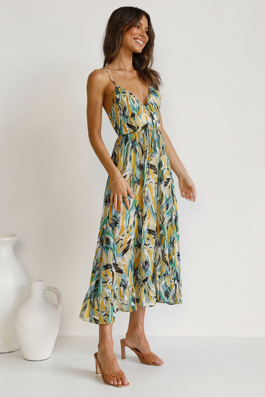 Women New Printed Wooden Ear Suspender Dress