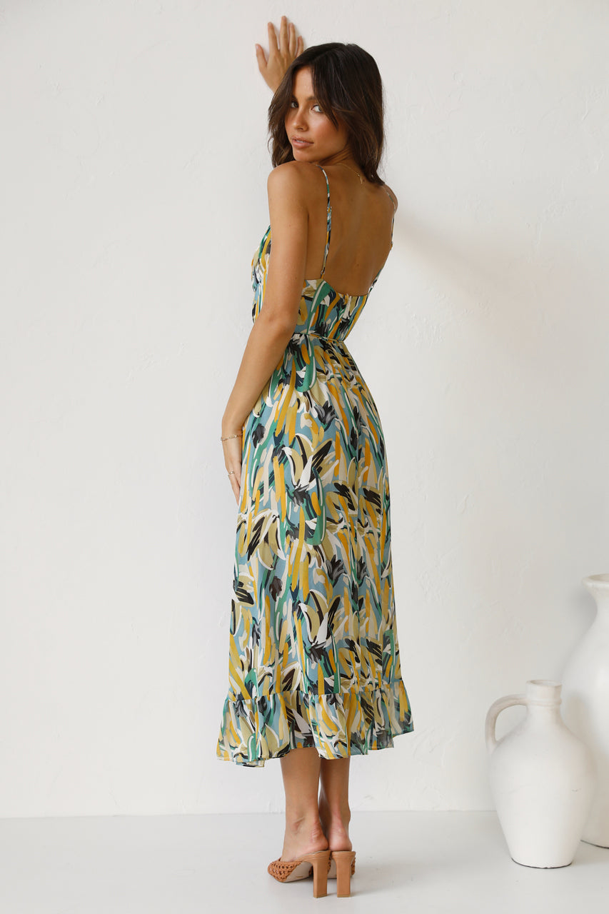 Women New Printed Wooden Ear Suspender Dress