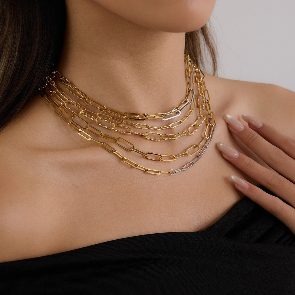 18K gold chain with gold and silver color matching design simple and elegant necklace