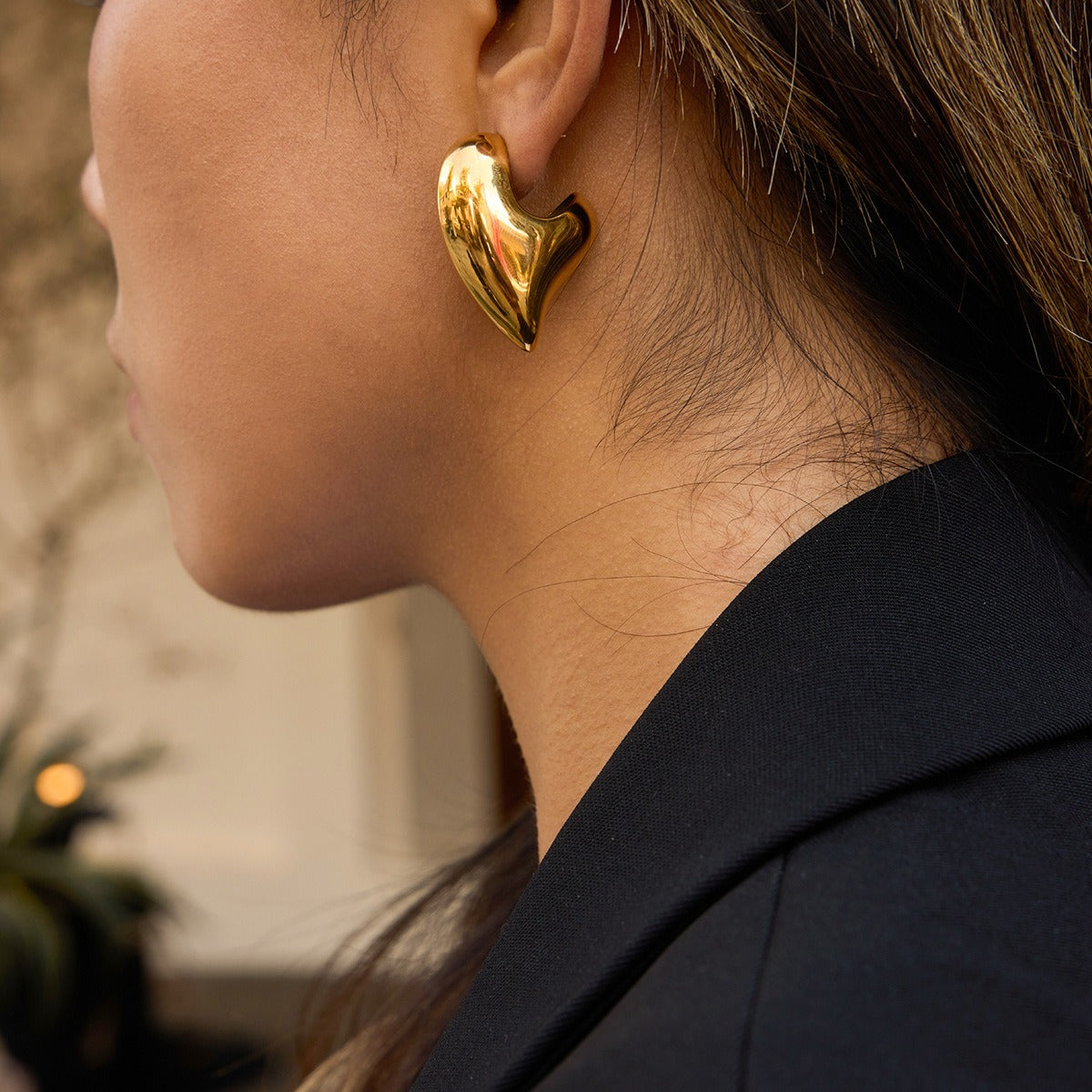 18K gold heart-shaped titanium steel stud earrings