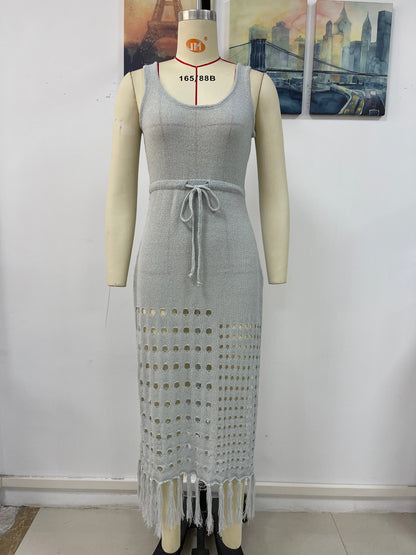 Spring Summer Knitted Hollow Out Cutout Sexy Loose Beach Cover Up Women Knitwear