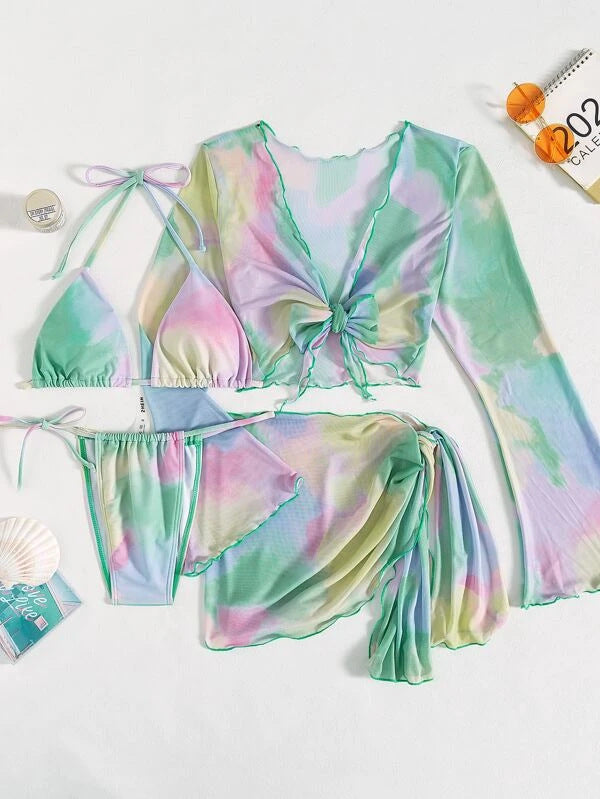 Ladies Split Bikini Tie Dye Three Or Four Piece Set Sexy Bikini