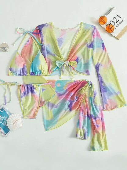 Ladies Split Bikini Tie Dye Three Or Four Piece Set Sexy Bikini