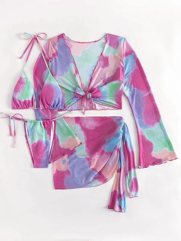 Ladies Split Bikini Tie Dye Three Or Four Piece Set Sexy Bikini