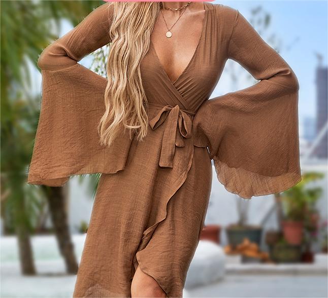 Long Tie Sun Protective Blouse Trumpet Long Sleeved Cardigan Bikini Overskirt Women Summer