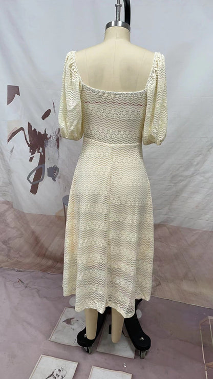 Spring Summer Women Clothing V neck Short Sleeve Dress Casual
