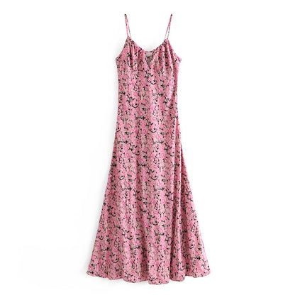 Sexy Niche Design Dress Pink Print Long Dress
