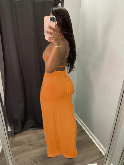 Women Clothing Spring Summer Sexy Strap Solid Color Dress