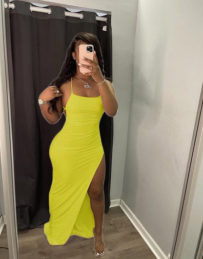 Women Clothing Spring Summer Sexy Strap Solid Color Dress