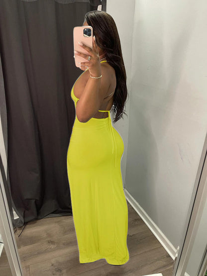Women Clothing Spring Summer Sexy Strap Solid Color Dress