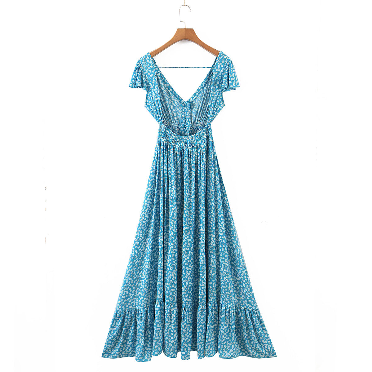 Spring Seaside Vacation Cardigan Lace up Sexy Waist Trimming Long Beach Dress