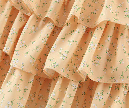 Summer Women Clothing off Neck Ruffled Dress Vacation Fresh Printed Short