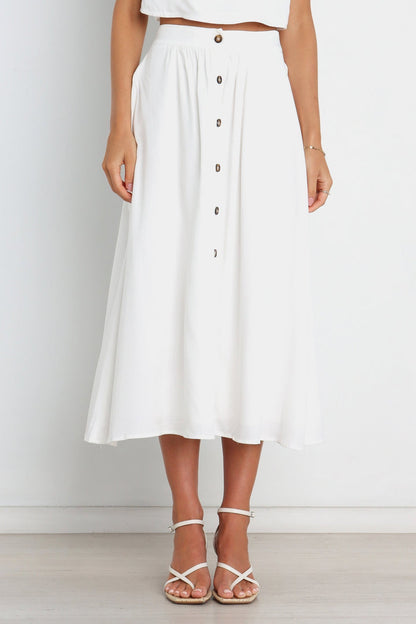 Spring Summer Single Breasted Elastic Waist Mid Waist Classic Skirt