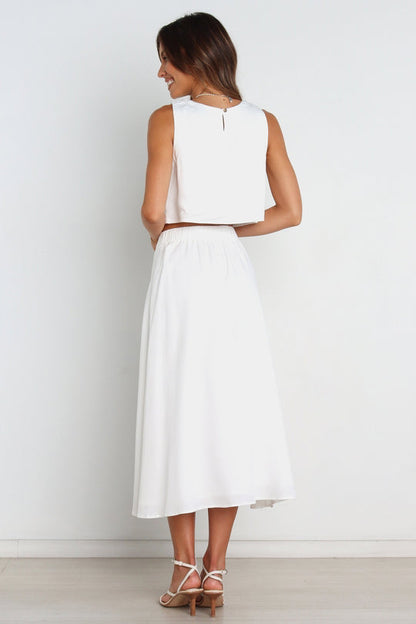 Spring Summer Single Breasted Elastic Waist Mid Waist Classic Skirt