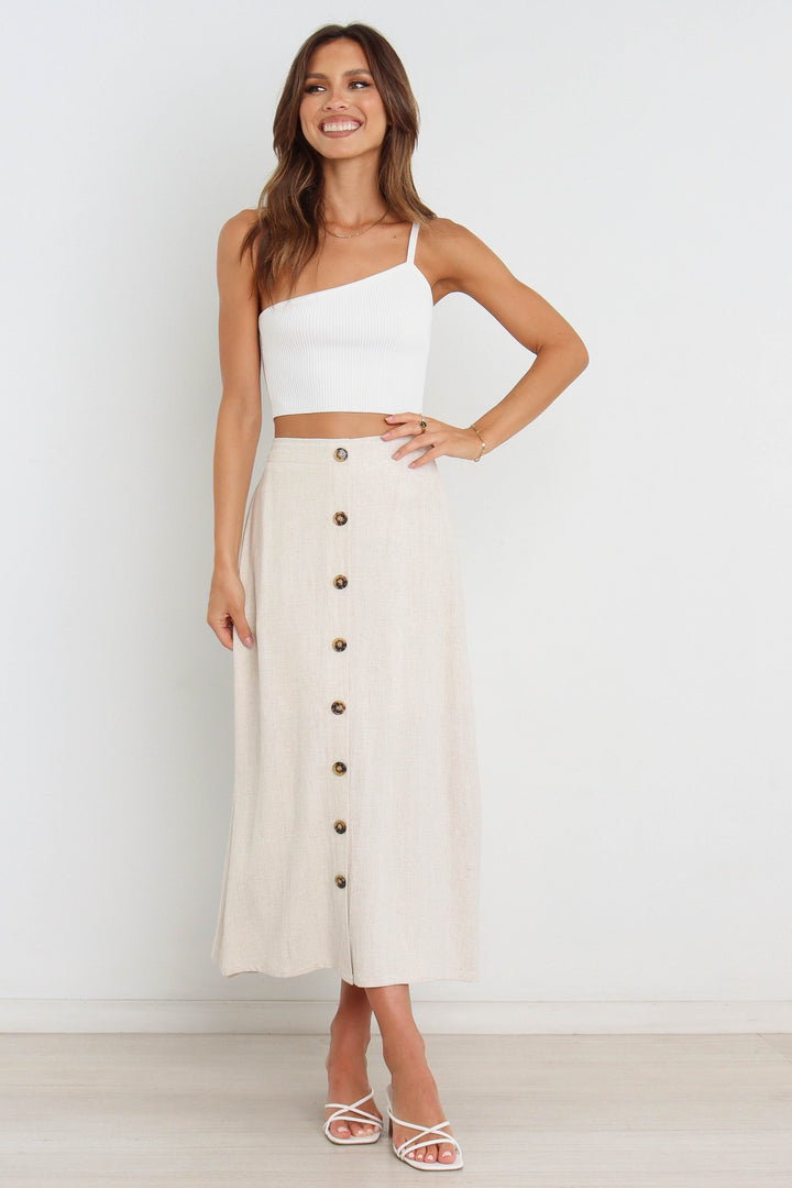 Spring Summer Single Breasted Elastic Waist Mid Waist Classic Skirt