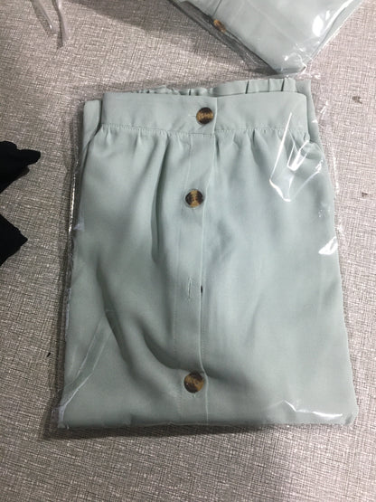 Spring Summer Single Breasted Elastic Waist Mid Waist Classic Skirt
