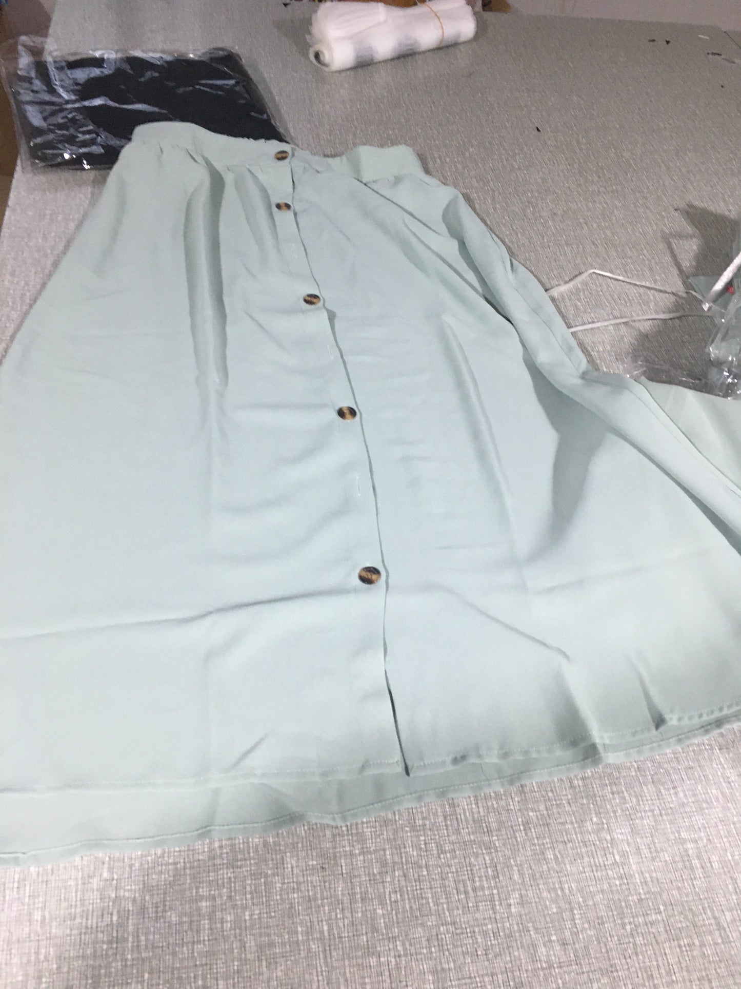 Spring Summer Single Breasted Elastic Waist Mid Waist Classic Skirt