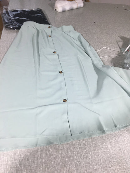 Spring Summer Single Breasted Elastic Waist Mid Waist Classic Skirt