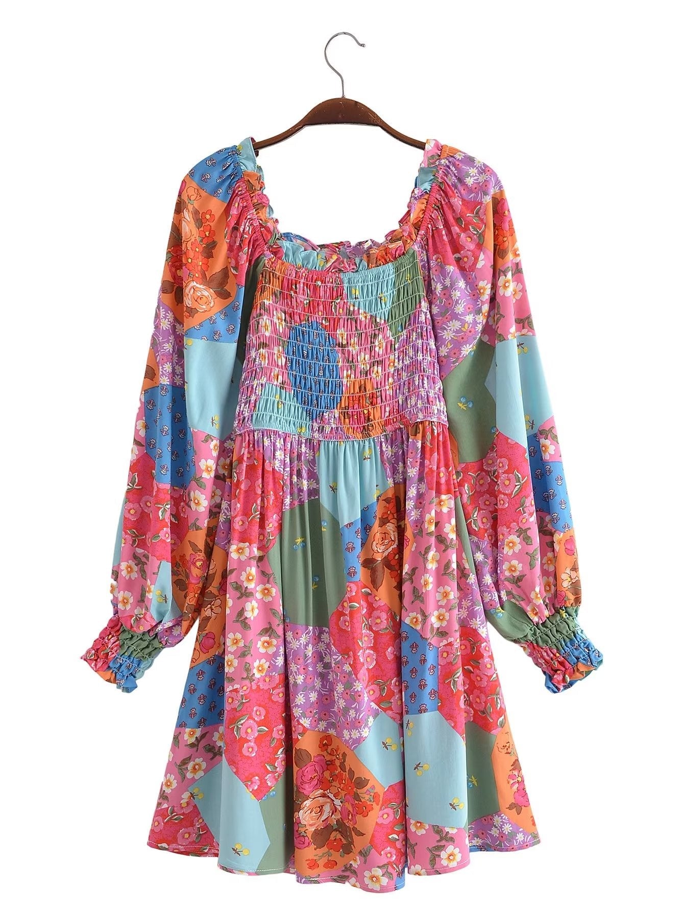 Summer Women Rayon Floral Print off Shoulder Elastic Bust Midi Dress