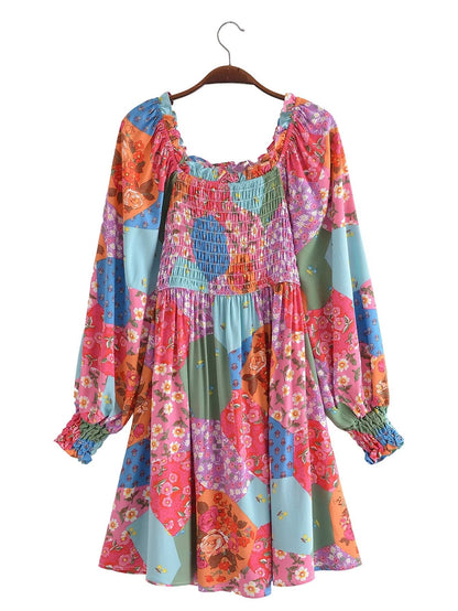 Summer Women Rayon Floral Print off Shoulder Elastic Bust Midi Dress