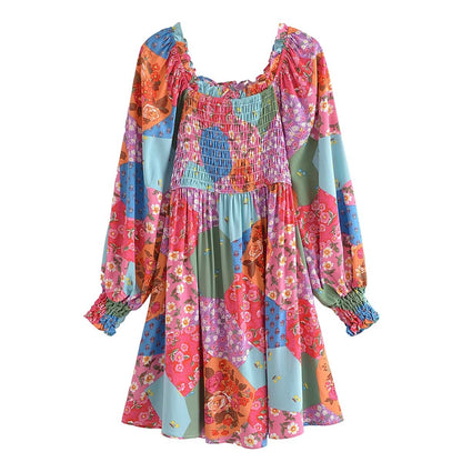 Summer Women Rayon Floral Print off Shoulder Elastic Bust Midi Dress