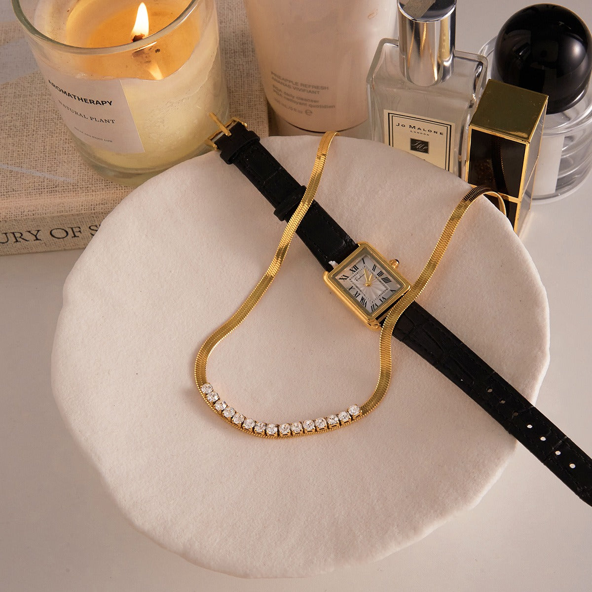 18k gold-plated titanium steel necklace with rhinestones