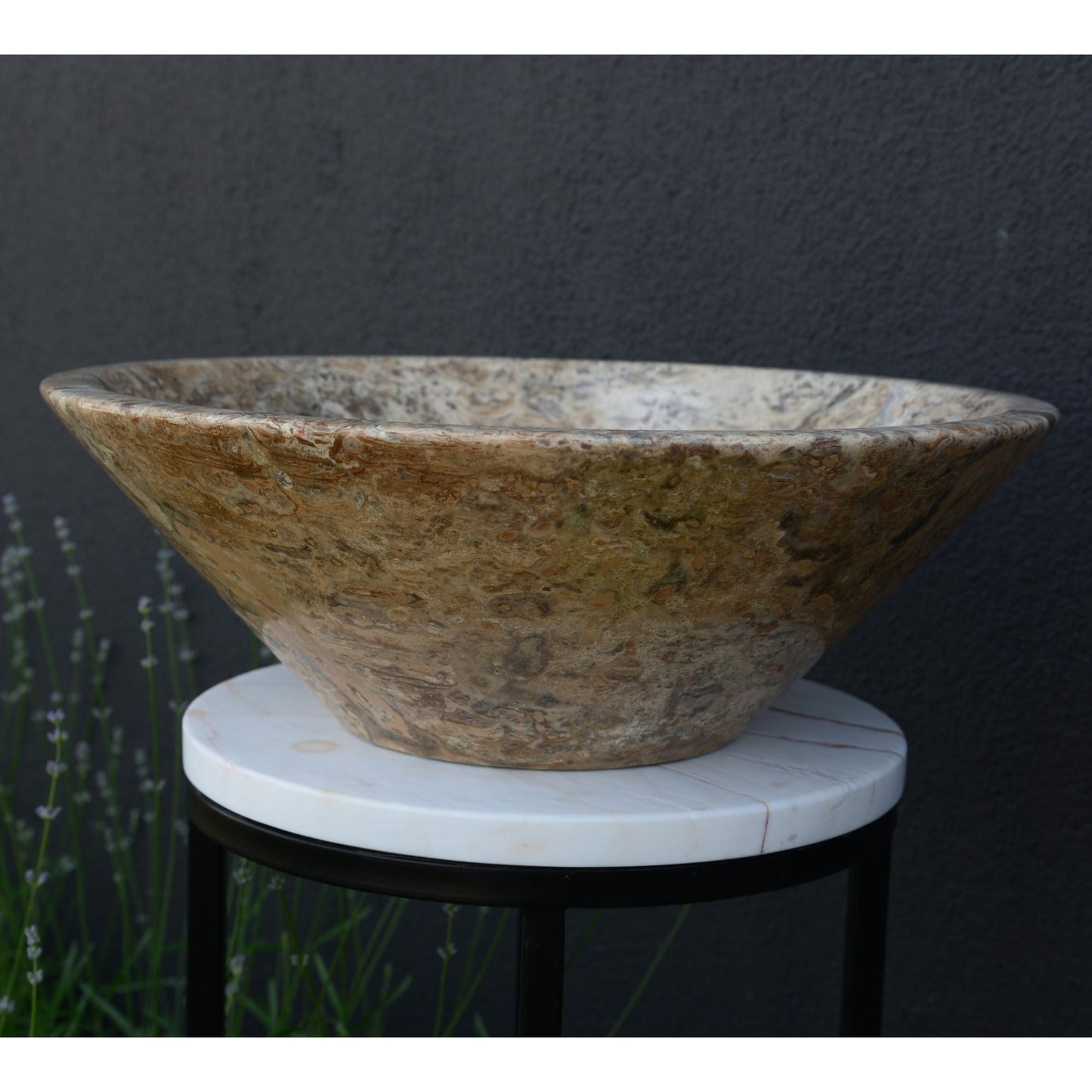 Valencia Travertine Conical Stone Vessel Sink Handmade Carved