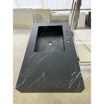 Nero Marquina Black Marble Look Engineered Porcelain Bathroom Sink - Hand-Crafted