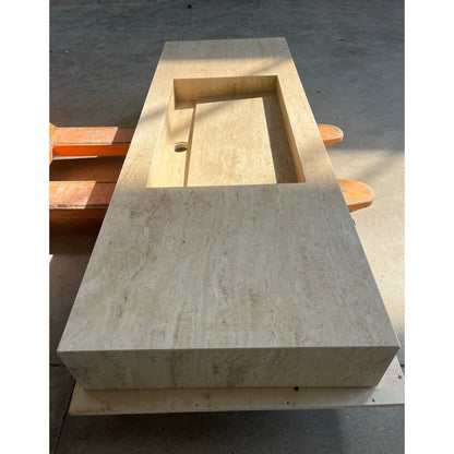 Travertine Sink Warm Beige Handcrafted Natural Stone Custom Design