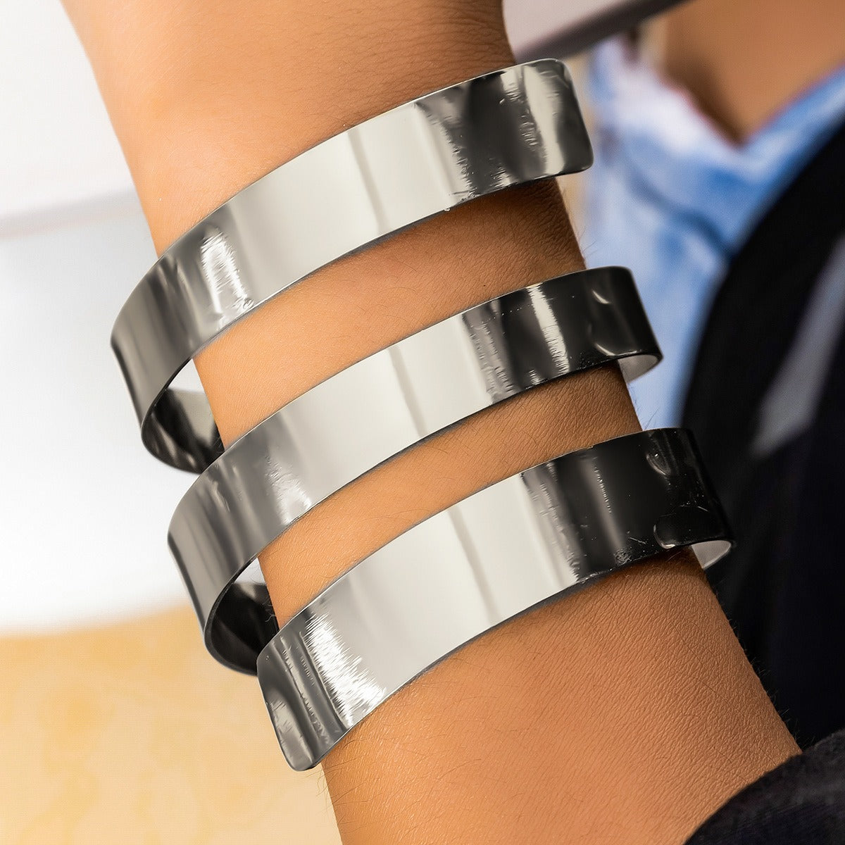 18k gold vintage bracelet wide-edge geometric punk style open bracelet