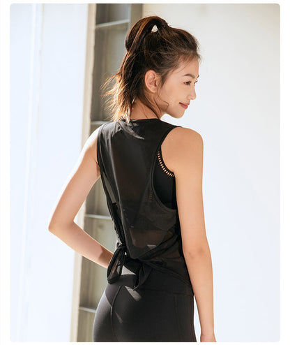 Mesh Breathable Sports Blouse Women Running Workout Quick Drying T shirt Sleeveless Vest Yoga Clothing Top
