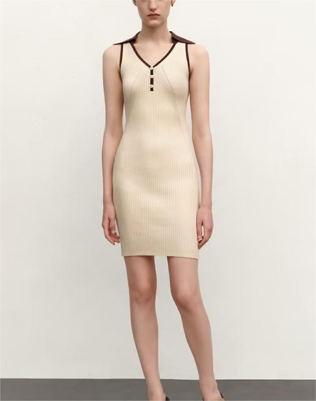 Summer Tight Sleeveless Knitted Dress Button Decoration Stretch Slim Dress Short Dresses