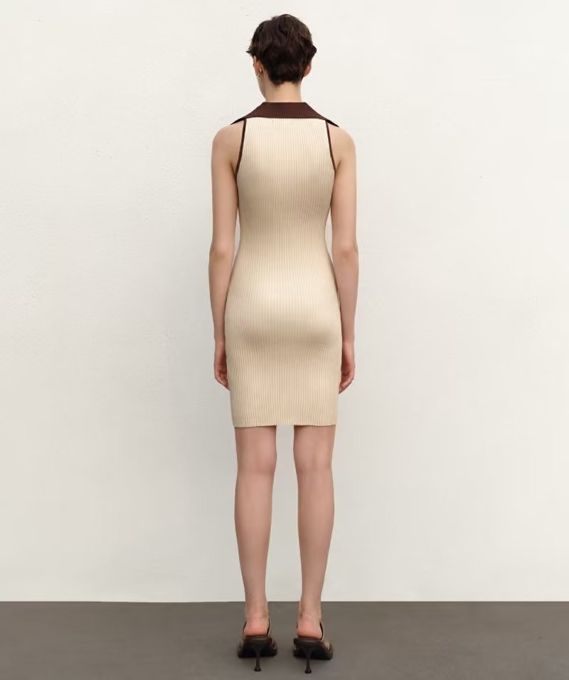 Summer Tight Sleeveless Knitted Dress Button Decoration Stretch Slim Dress Short Dresses