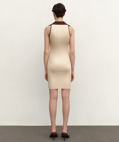 Summer Tight Sleeveless Knitted Dress Button Decoration Stretch Slim Dress Short Dresses