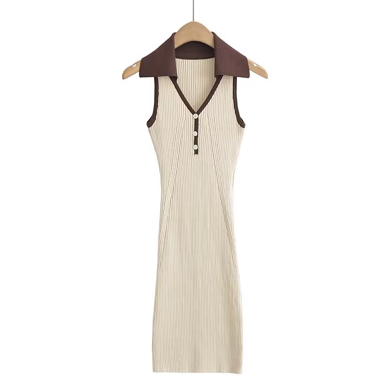 Summer Tight Sleeveless Knitted Dress Button Decoration Stretch Slim Dress Short Dresses