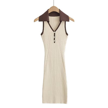 Summer Tight Sleeveless Knitted Dress Button Decoration Stretch Slim Dress Short Dresses